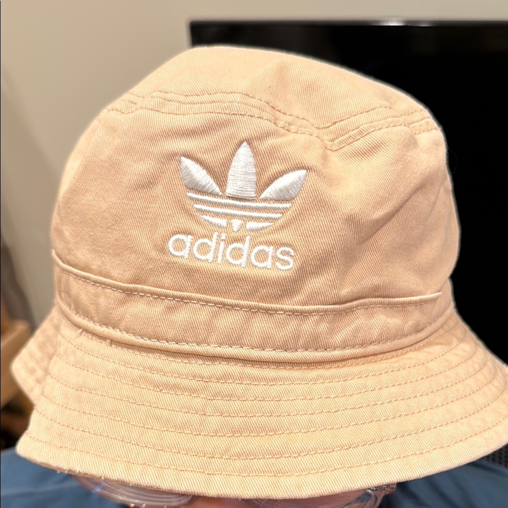 Adidas Beige Bucket Hat with White Logo